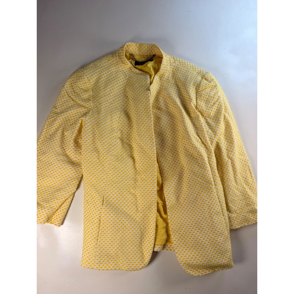 Talbots Blazer Womens 10 Yellow Textured Dot Open Front Mandarin Collar
